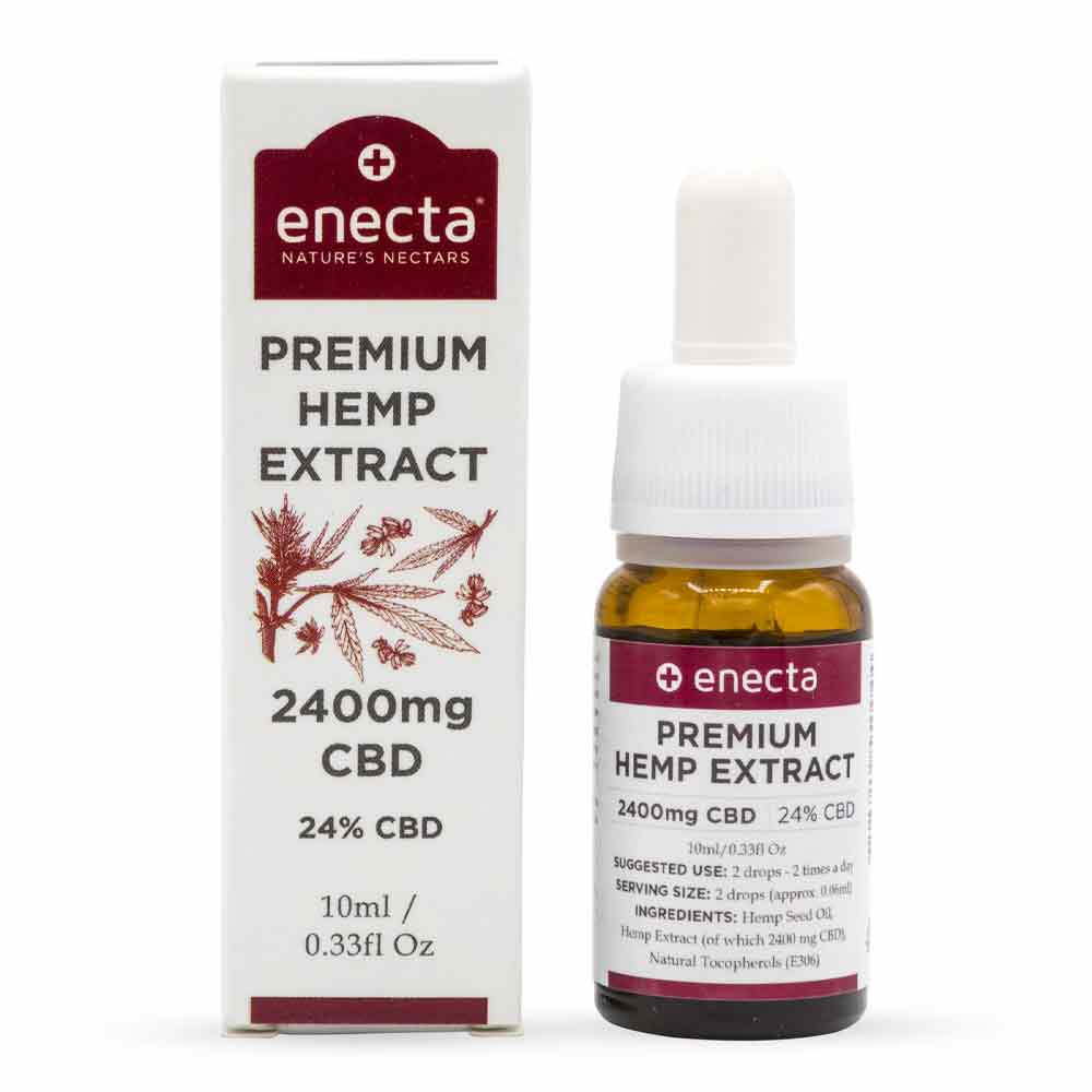 Enecta Premium Hemp Extract 24 Prozent Flasche neben Verpackung