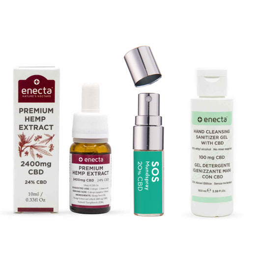 enecta Premium Hemp Extract 24 Prozent & Handdesinfektionsmittel, Cantura SOS Spray Minze